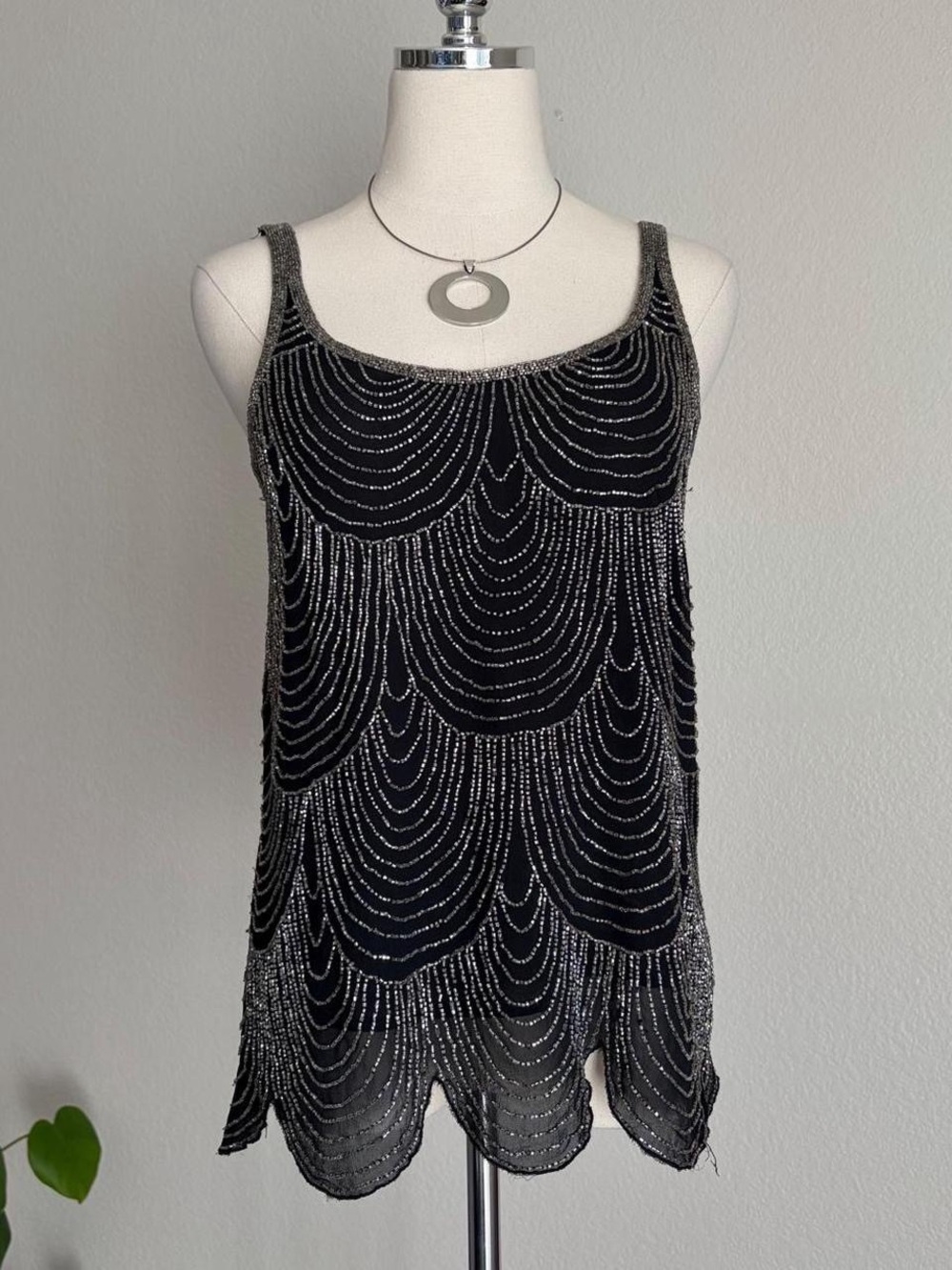 Joie Beaded Black Silk Tank